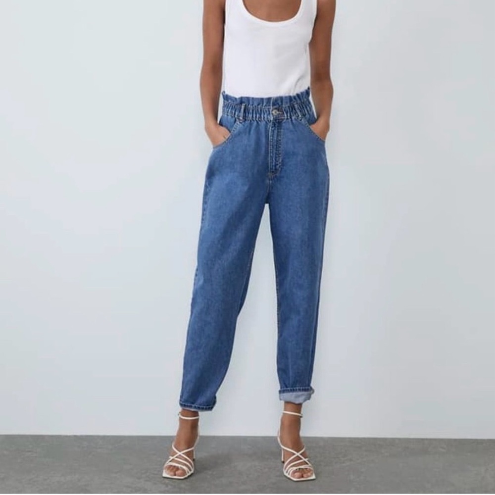 Zara Blue Paperbag Boyfriend Jeans